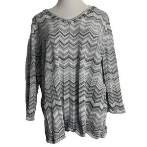 Alfred Dunner Pullover Womens 2X V Neck Sweater Top Metallic Knit 3/4 Sleeve